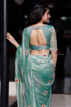 Sea blue tissue hand made saree & blouse