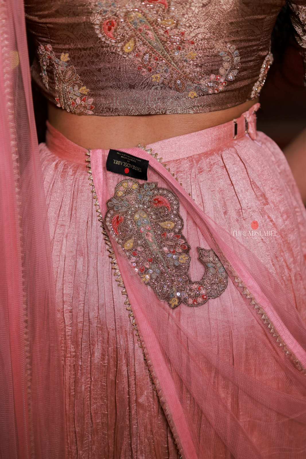 Pink marble silk lehenga with handwork blouse