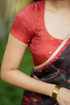 Black cow kota saree with paisley hand work blouse