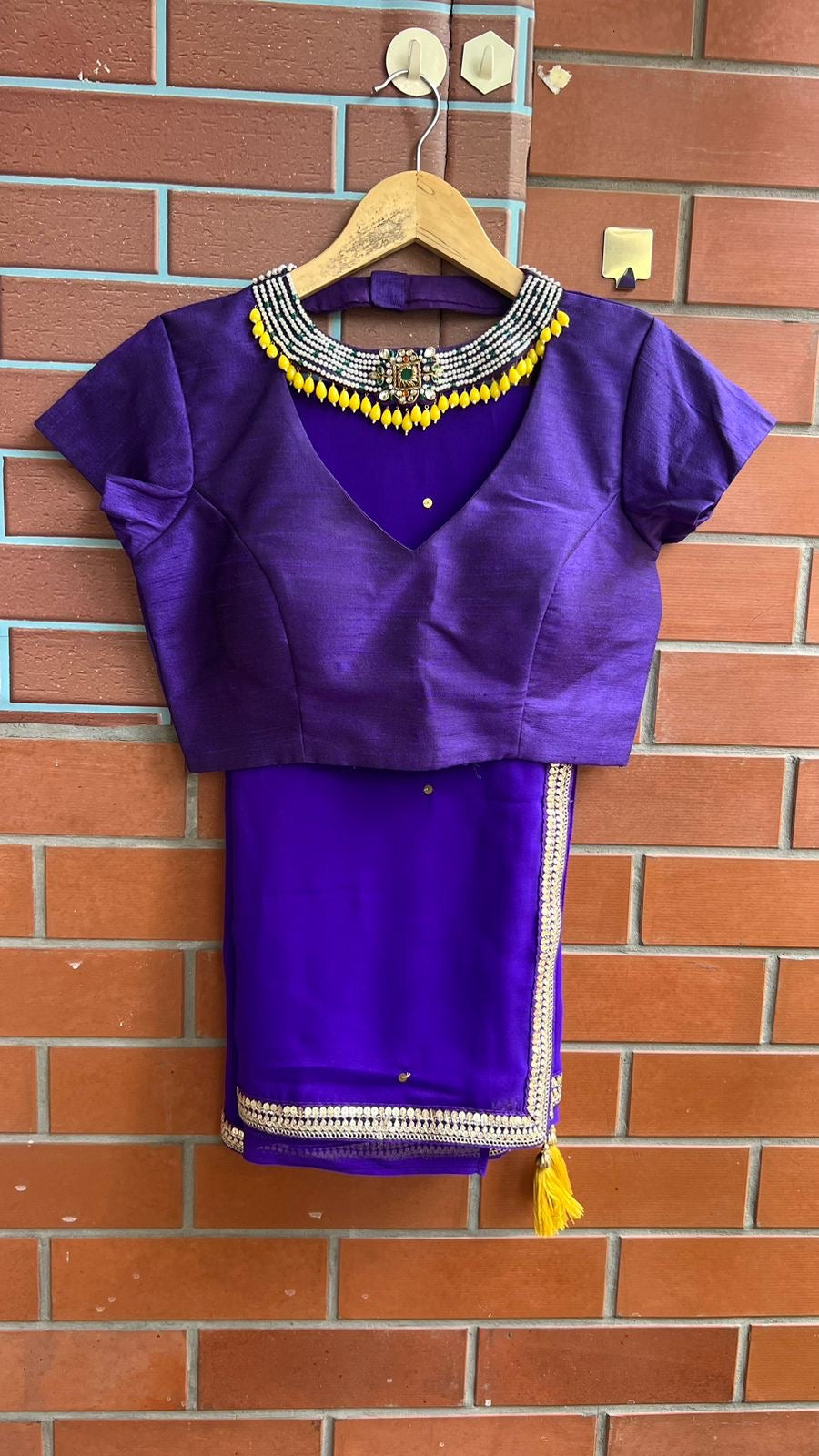 purple jewel neck hand worked blouse