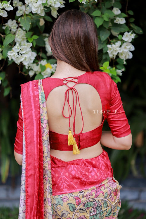 Fenu red kalamkari silk saree with embroidery blouse