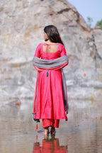 Pink silk embroidery salwar set