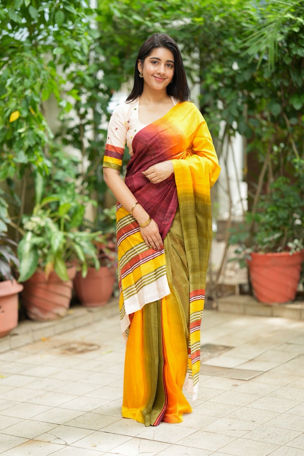 Multi pure tussar silk saree