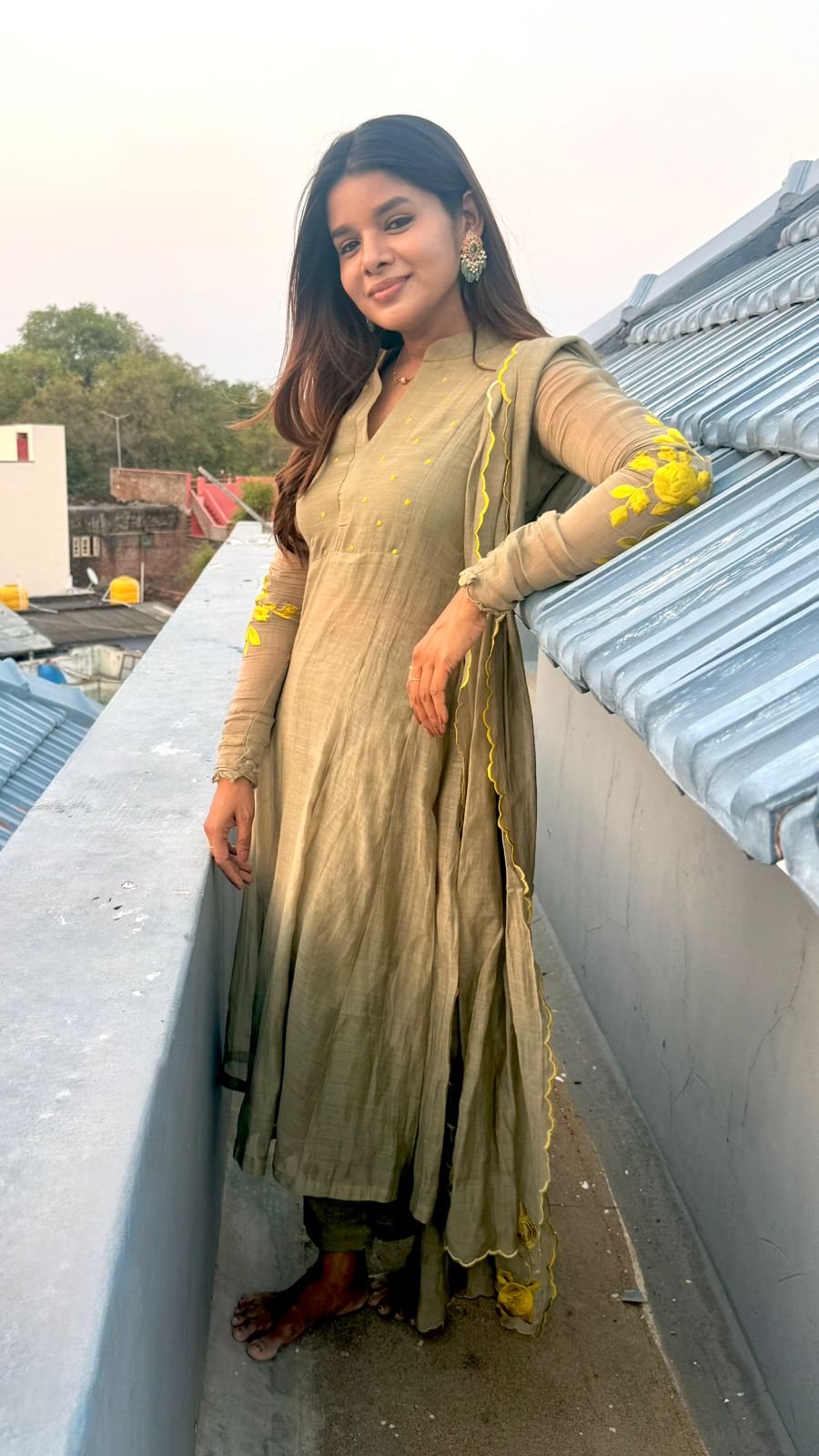 Apple green mul chanderi embroidery salwar