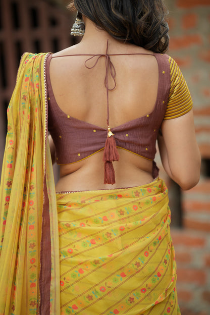 Brown cotton intricate hand work blouse (only blouse)