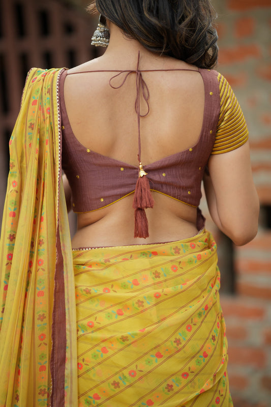 Brown cotton intricate hand work blouse (only blouse)