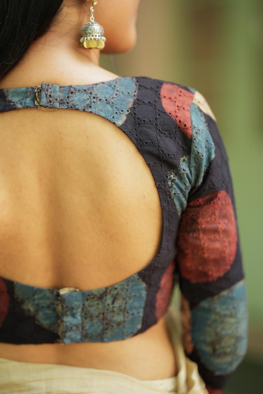 Black hakoba cotton Ajrak handblock print blouse (Only blouse)