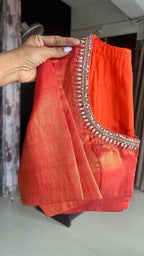 Orange red tissue pearl worked blouse