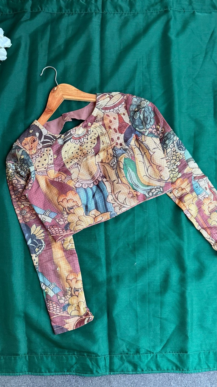 Brown kota kalamkari hand work blouse