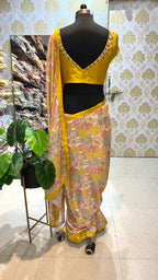Yellow silk pearl hand worked blouse (only blouse)