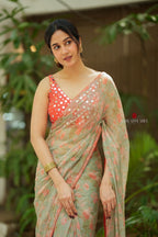 Red silk mirror hand work blouse (only blouse)