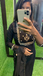 Black silk hand work embroidery 3 piece kurti set - Threads