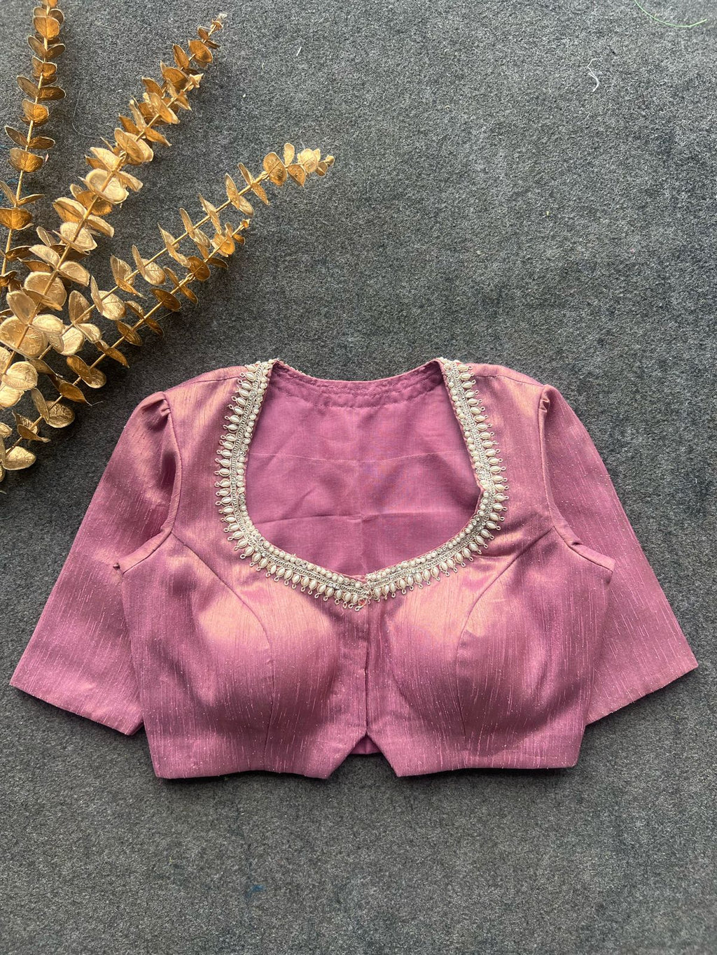 Light pink tissue pearl worked blouse