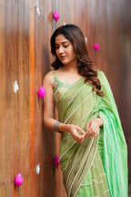 Multi Green Mul Chanderi Saree with Handwork Blouse