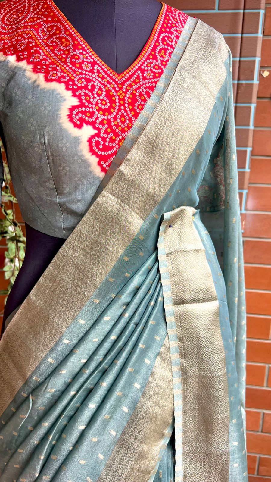 Grey banarasi saree with heavy embroidery blouse