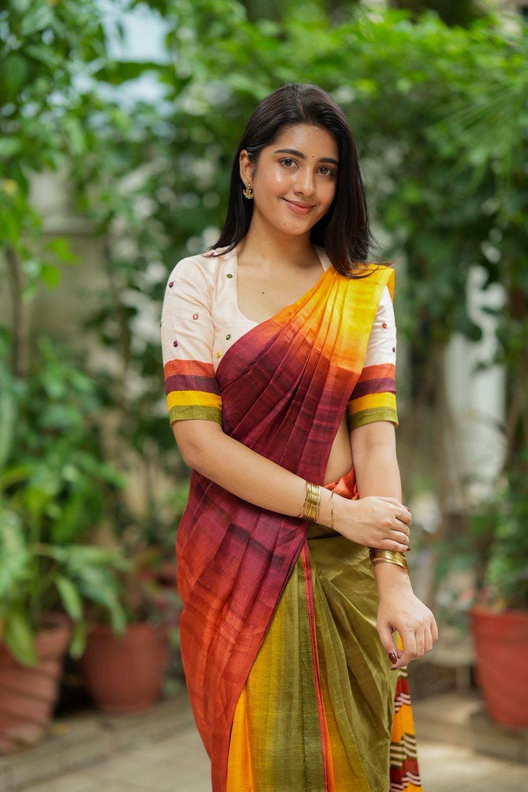 Multi pure tussar silk saree
