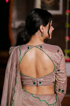 Dusty silver tissue hand made saree & blouse