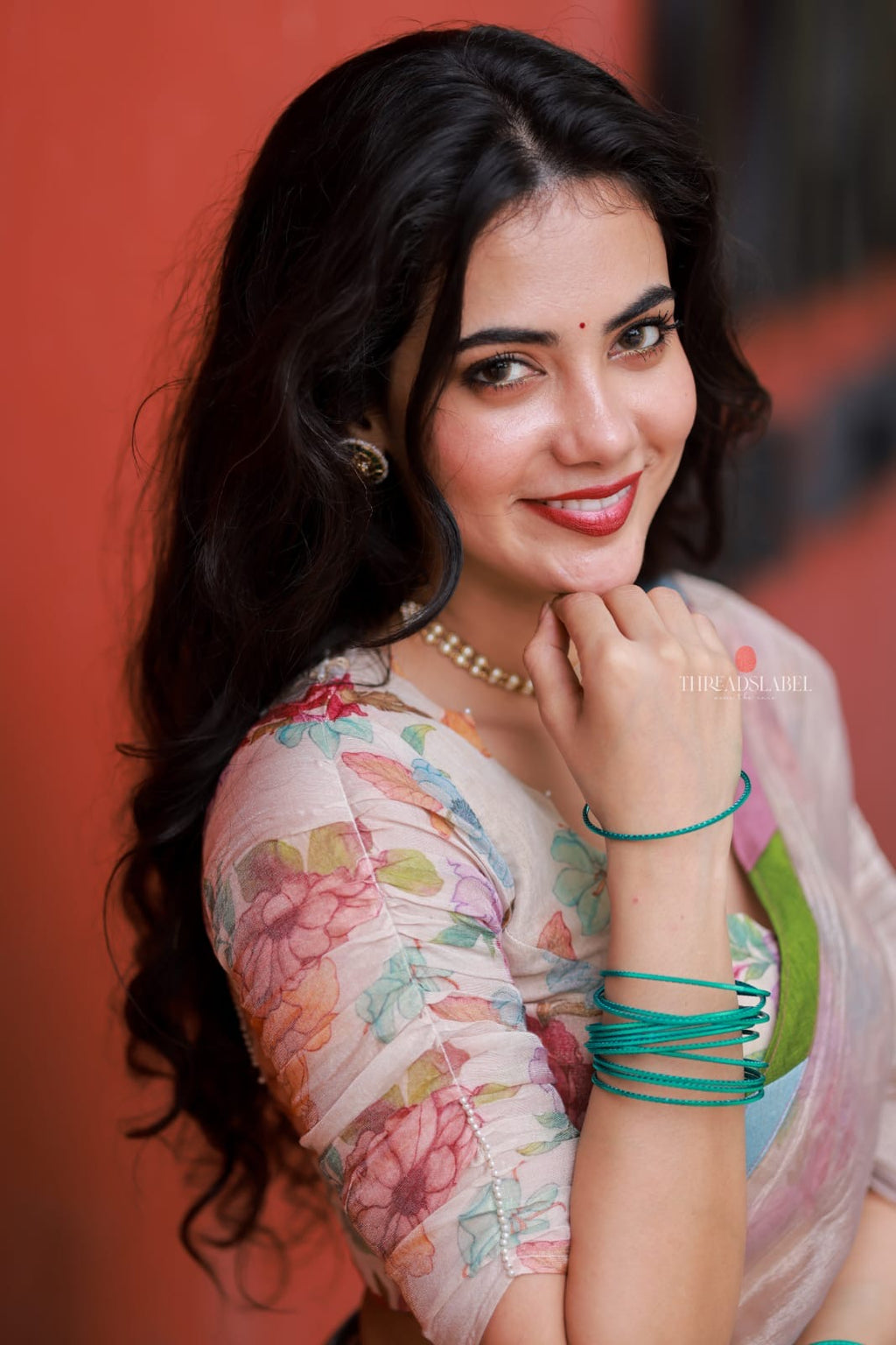 Dusty silver tissue saree with pearl hand work blouse