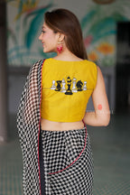 Black & white matrix chiffon saree with chess blouse
