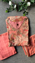 Peach Chinnon floral printed 3 piece kurti suit