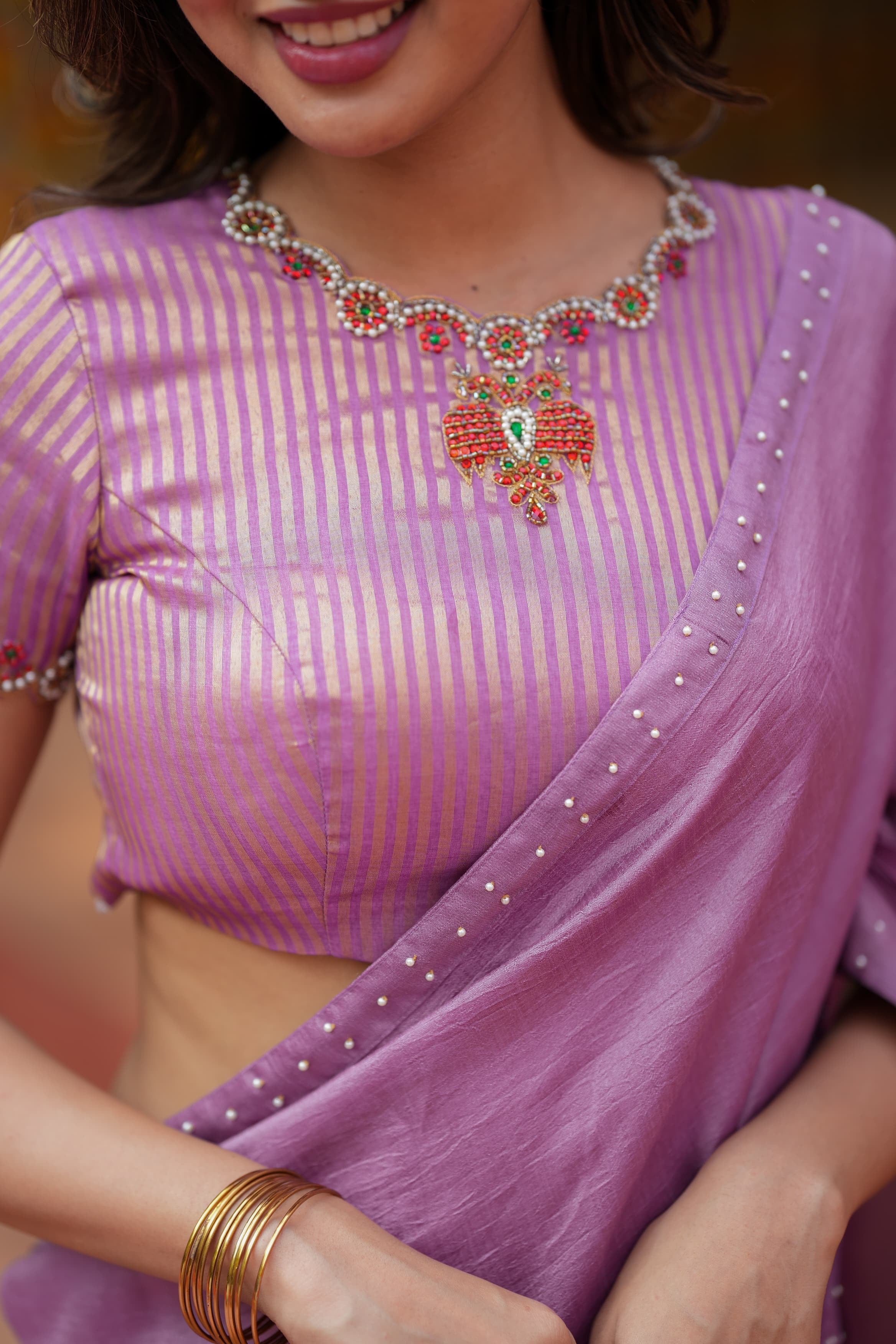 Lavender Jewel neck handwork blouse (only blouse)