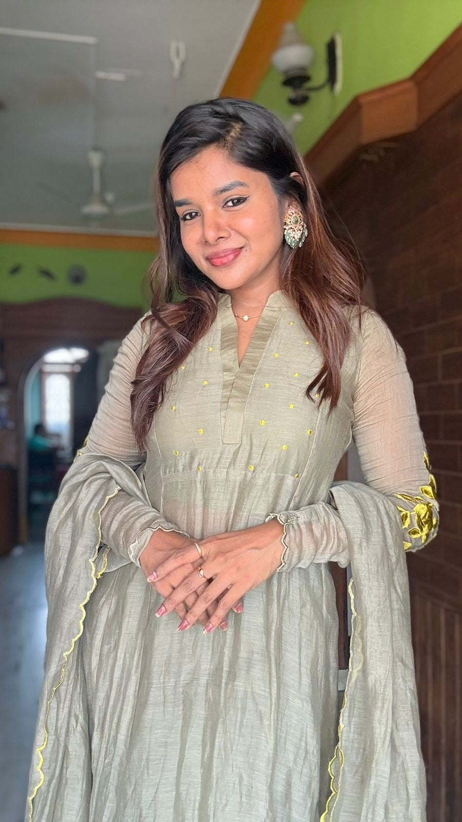 Apple green mul chanderi embroidery salwar