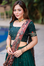 Green kalamkari handwork lehenga