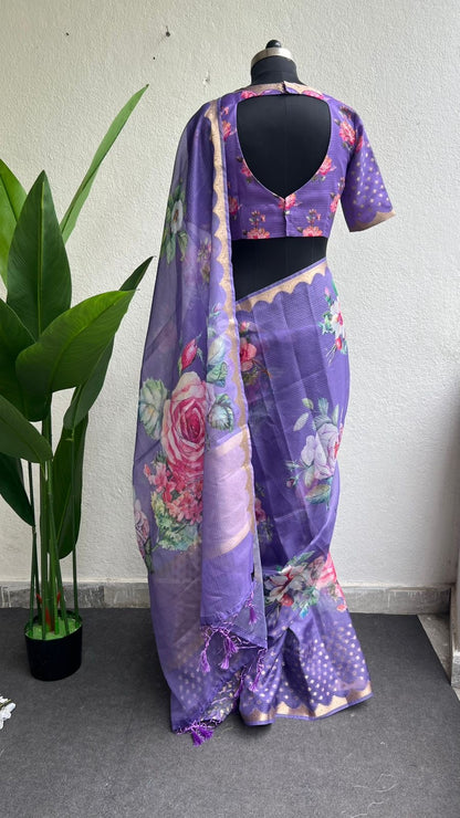 Lavender kota floral saree with blouse