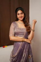 Lavender tissue handmade lehenga with blouse