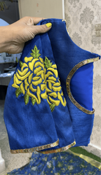 Blue Silk Blouse with Threaded Floral hand work