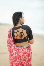 Cream red kota saree with silk hand work blouse
