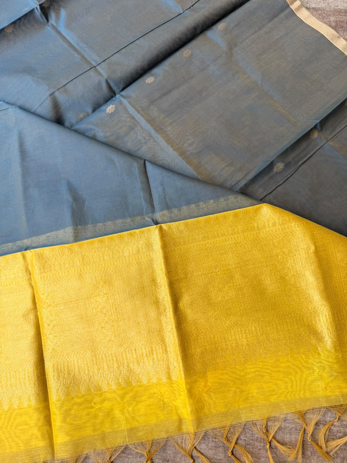 Yellow & blue chanderi 3 piece kurti