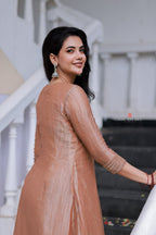 Peach tissue JEWEL NECK kurti