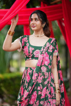 Green floral georgette handwork lehenga