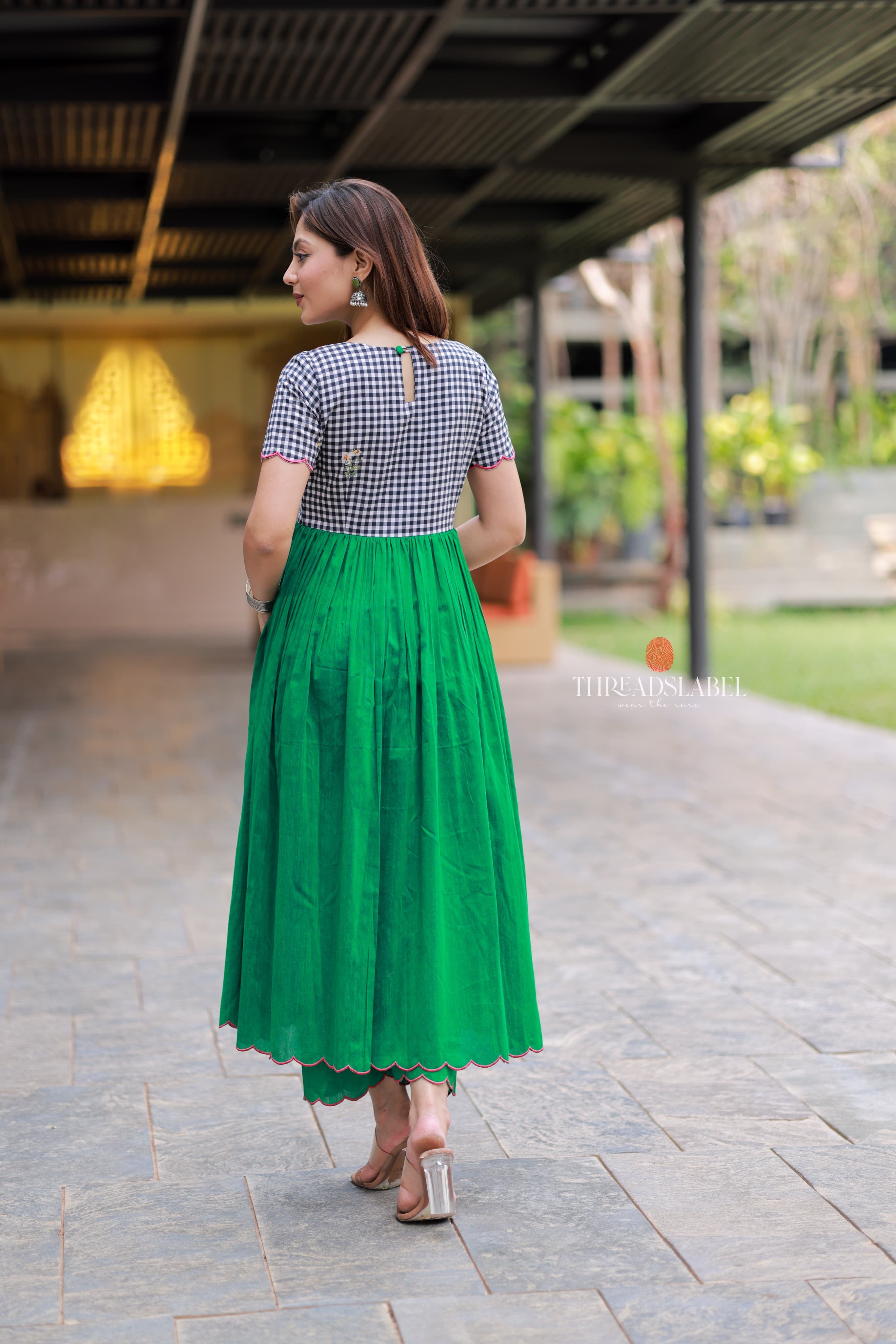 Grey green anarkali kurti set