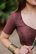 Sage green floral chiffon saree with hand work blouse