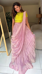 Purple pink tissue hand work lehenga