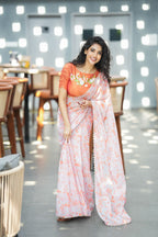 Reddish orange tissue floral hand work blouse(only blouse)