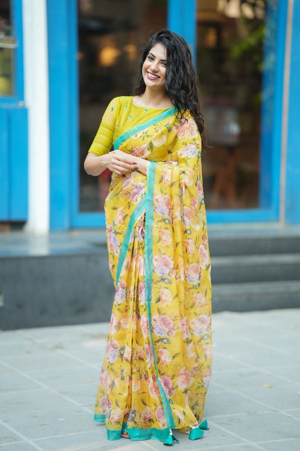Fenugreek floral organza designer saree