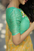 Green tissue floral hand work blouse (only blouse)