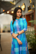 Blue checked cotton 2 piece kurti