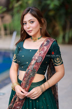 Green kalamkari handwork lehenga