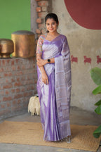 Lavender soft tissue saree with embroidered blouse