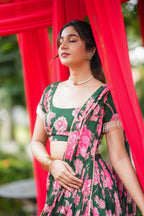 Green floral georgette handwork lehenga