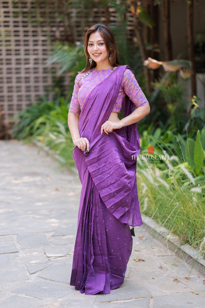 Purple mul chanderi saree with mirror work blouse