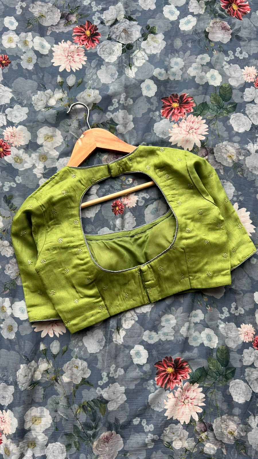 Green soft jute embroidered blouse (only blouse