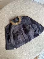 Black silk collar hand work blouse