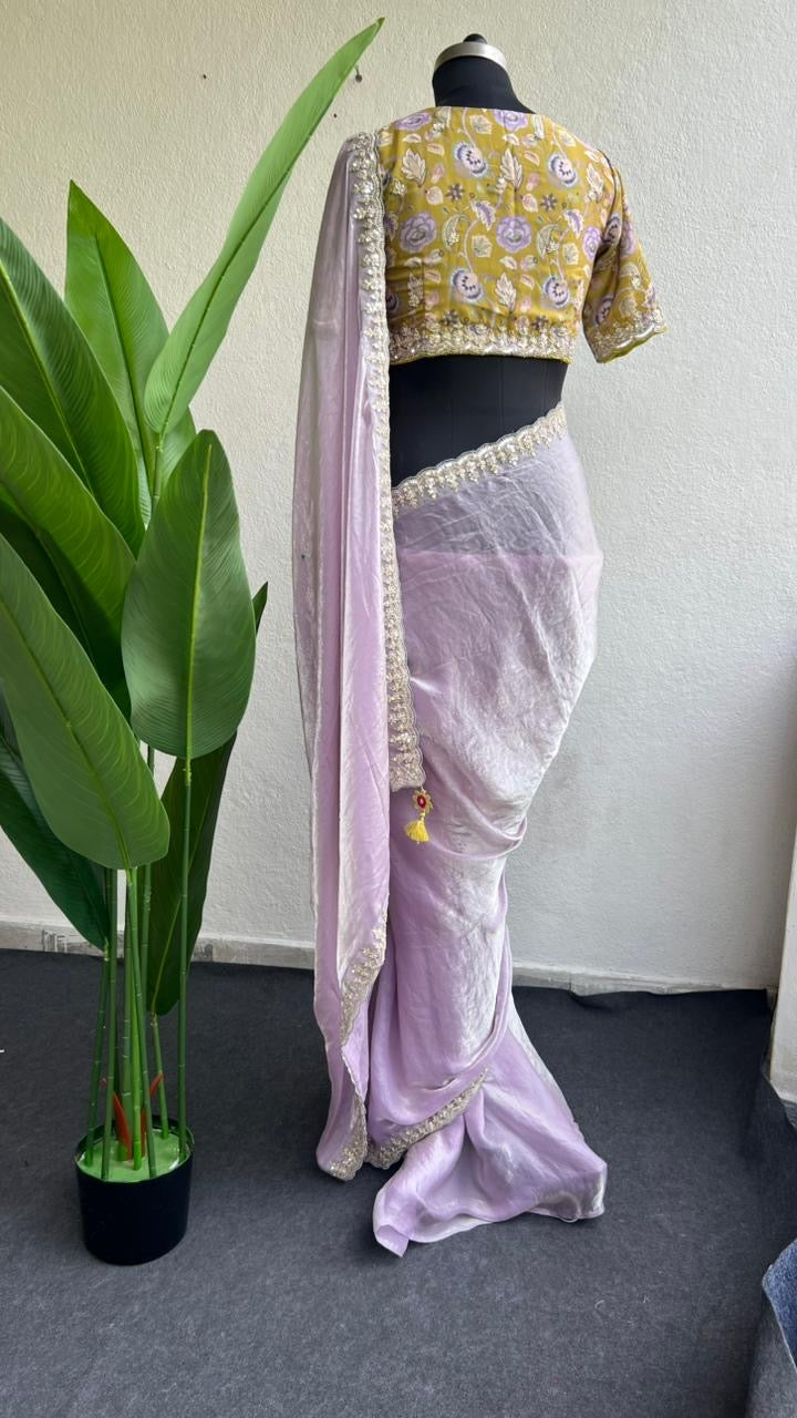Lilliac soft tissue saree with yellow floral blouse