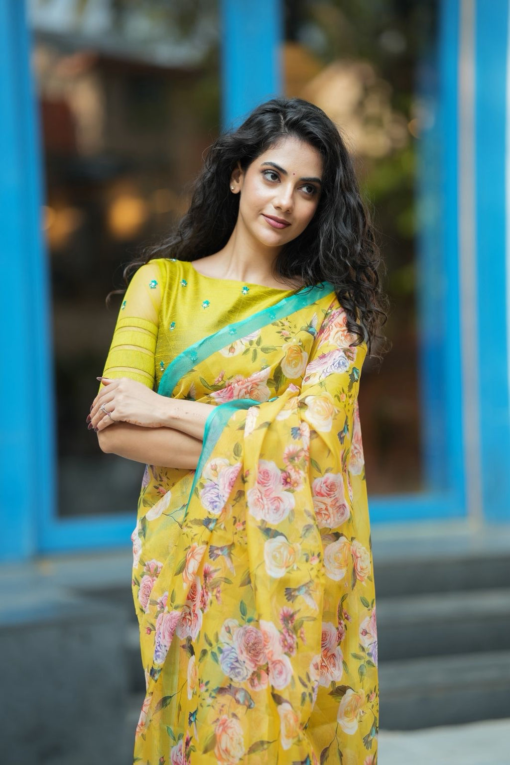 Fenugreek floral organza designer saree