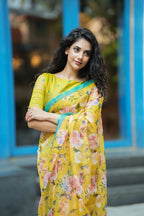 Fenugreek floral organza designer saree